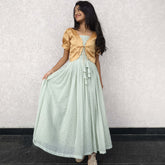 Foil Printed Polki dot Golden Long frock